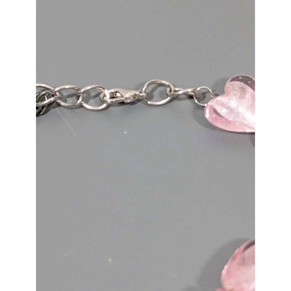 Pink Frosted Glass Heart Multi‎ Chain Paris Charm Necklace 20
